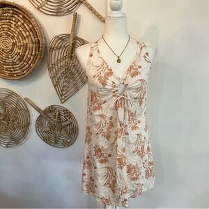 Promisa Wild Flowers Halter Mini Dress Cutout Tie Front Cotton Rayon Boho Y2K M‎